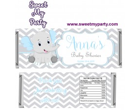 Blue and Grey Elephant Baby Shower candy bar wrappers,(7ebb)